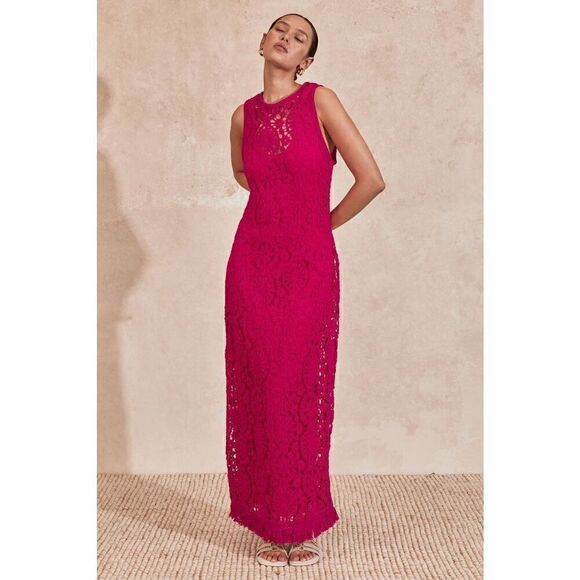 MON RENN MILA CROTCHET SLEEVELESS MIDI DRESS -MAGENTA PINK size S NWT $249 - Picture 2 of 13